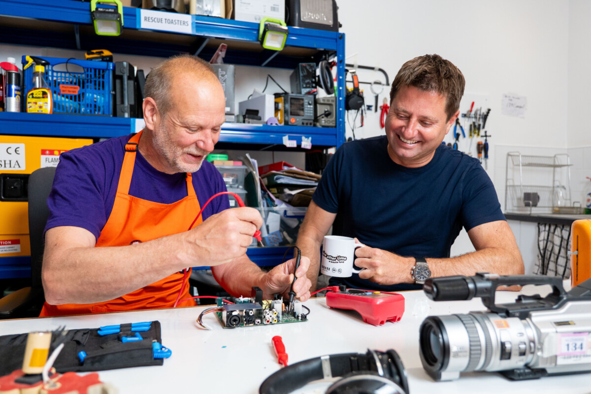 George Clarke at the Fixing Factory, marking the launch of Virgin Media O2 and Hubbub’s Time After Time Fund