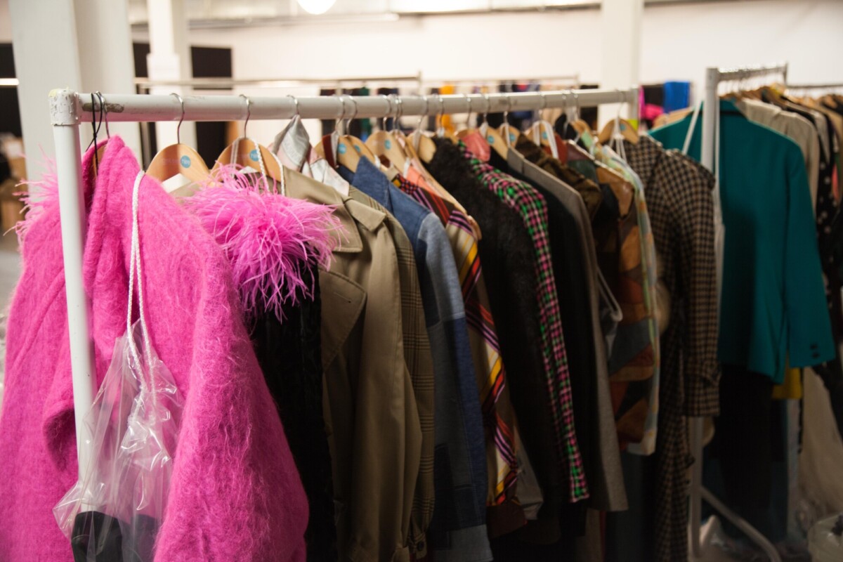 Oxfam sourced clothing on rail