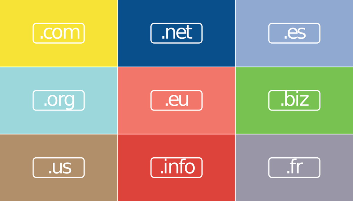 Table of different top level domain names, each in a different coloured box. Image: Pixabay