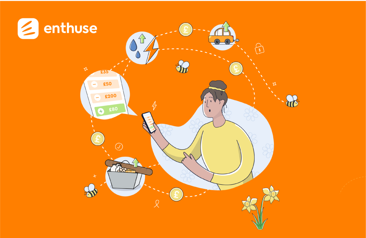 Enthuse Donor Pulse report Spring 2022 - illustrations highlight cost of living rises for supporters
