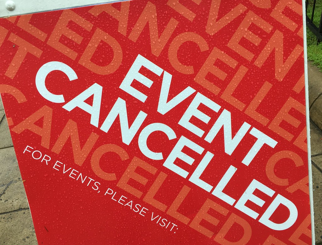 Event cancelled sign (white lettering on red background) - cogdog on Flickr.com