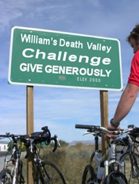 William Hoyle's charity bike ride. promoted with a mock-up of a Death Valley sign